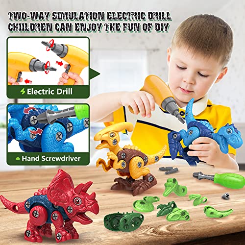 Dinosaur Toys for 3, 4, 5, 6, 7 Year Old Boys, Take Apart Toys with Electric Drill for Kids, STEM Educational Construction Building Toys, Ideal Xmas Officygnet