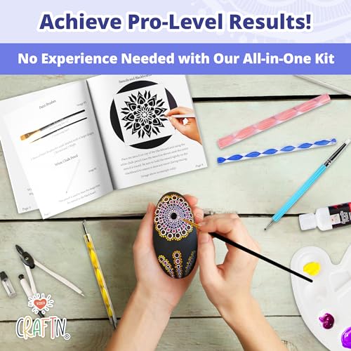 Complete Beginner's Mandala Painting 48 Piece Kit with Acrylic Paints, Reusable Stencils and Dotting Tools. Fun Rock Art & DIY Craft Project. Starter XOXO CraftN