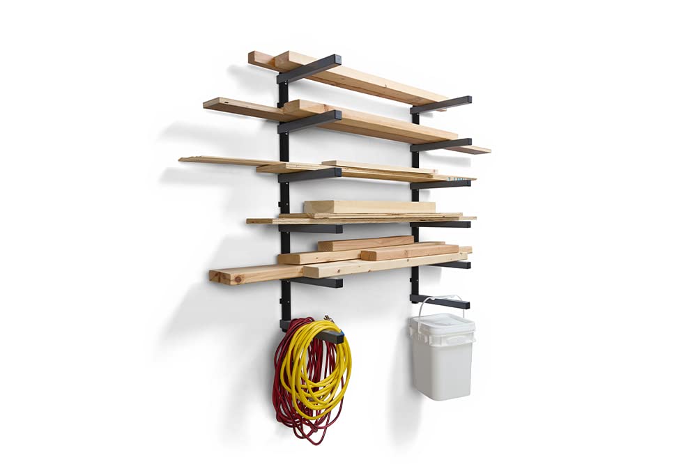 Bora Portamate Wood Organizer and Lumber Storage Metal Rack with 6-Level Wall Mount – Indoor and Outdoor Use, Black/Grey - PBR-006B Bora
