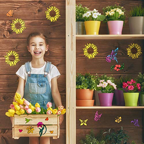 16 Pieces Flower Stencil for Painting Bee Sunflower Butterfly Spring Stencil Large Template Reusable Summer Painting Stencil and Metal Open Ring for Zonon