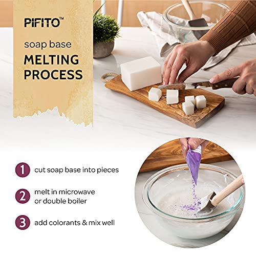 Pifito Soap Making Kit │ DIY Soap Making Supplies - 3 lbs Melt and Pour Soap Base (Goats Milk, Shea Butter, Clear), 10-Pack Mica "Original" Colorants Pifito