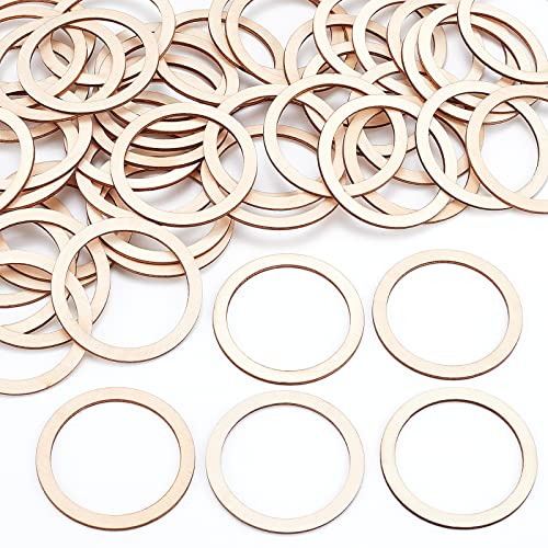 NBEADS 50 Pcs Natural Wood Rings, 2.9" Unfinished Wood Pieces Circle Ornaments Wood Linking Rings Blank Wooden Slices for Painting Christmas Home NBEADS