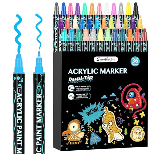 36 Colors Paint Paint Markers Dual Tip, Premium Acrylic Paint