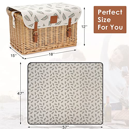 WILLOW WEAVE Picnic Basket with Table, Wine Picnic Basket Set 4, Wicker Picnic Basket for 4, Willow Hamper Service Gift Set with Blanket & Portable WILLOW WEAVE