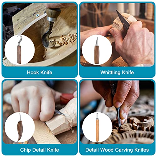 HARFINGTON Wood Carving Tools 10in1 Set Whittling Knife, Detail Knife, Hand Carving Woodworking Tool with Roll Bag for Engraver, Carpenter and HARFINGTON
