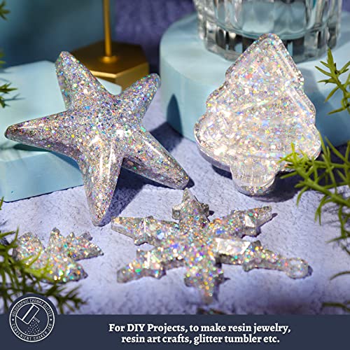 LEOBRO Glitter, Holographic Chunky Glitter, 160G/5.64OZ Silver Glitter, Craft Glitter for Resin, Metallic Iridescent Silver Chunky Glitter Sequins LEOBRO