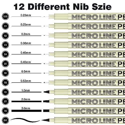 Micro-Pen Fineliner Ink Pens, 12 Pack Black Micro Fine Point Drawing Pens Waterproof Archival Ink Multiliner Pens for Artist Illustration, Sketching, KERIFI