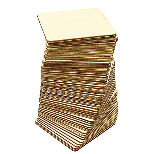TKOnline 100Pcs Unfinished Wood Pieces, 3 x 3 Inch Blank Natural Wood Square Wooden Slices Wooden Board for DIY Crafts, Painting, Coasters, Scrabble TKOnline
