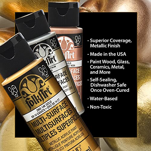 FolkArt Metallic Acrylic Craft Paint Set Formulated to be Non-Toxic that is Perfect for Beginners and Artists, 8 Count, 2 oz, 16 Fl Oz FolkArt