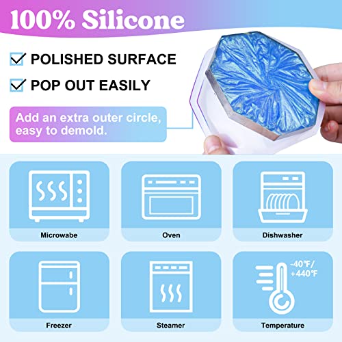 LET'S RESIN 18 Pcs Coaster Resin Molds Silicone, Coaster Molds with Round Square Octagon Shape Holder Molds for Epoxy Resin, DIY Art Craft Cup Mats LET'S RESIN