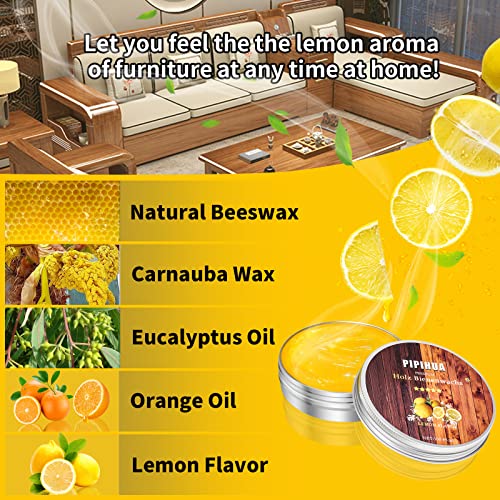 PIPIHUA Beeswax Furniture Polish, Wood Seasoning Beeswax for Furniture Waterproof & Repair Wood Wax to Protect & Care, 1pc Beeswax with Sponge(Lemon) PIPIHUA