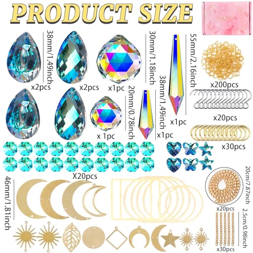 370 Pcs Crystal Suncatcher Kits Hanging Chandelier Crystals Prisms Parts Rainbow Maker Pendants for Stained Glass Window Hanging DIY Sun Catchers QIKAIDE