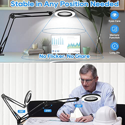 10X Magnifying Glass Lamp, Adjustable Swing Arm 72 LEDs Real Glass Lens Magnifier Light,3 Color Modes 10 Stepless Dimmable,Perfect for Daily Baoomalongly