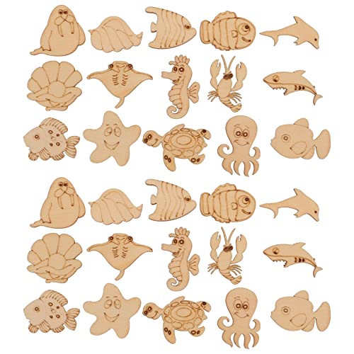 Ornament Crafts 100pcs Unfinished Wood Cutouts to Paint Ocean Animals Wooden Crafts Animal Wood Pieces for Home Decor Ornament DIY Craft Art Project PRETYZOOM