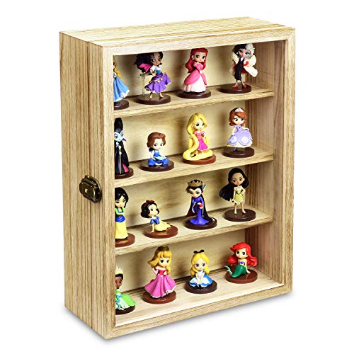 Ikee Design Wall Mounted Collectible Display Shelves Case Shadow Box with a Lock and Key and Tempered Glass Top for Displaying Your Valuable and Ikee Design