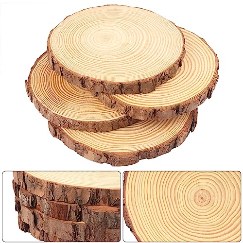 24 PCS 5.5-6.3 Inch Natural Wood Slices, Unfinished Pine Wood Circles with Barks for Coasters, DIY Crafts, Christmas Rustic Wedding Ornaments and GNIEMCKIN