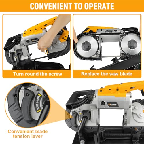 Hoteche Portable Band Saw 10-Amp 5-Inch Cutting Capacity Variable Speed Compact Band Saw with Stand for Woodworking and Metalworking Hoteche