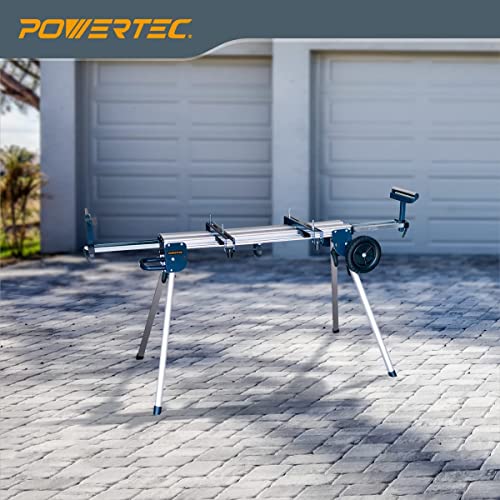 POWERTEC MT4004 Aluminum Portable Miter Saw Stand with 8 Inch Wheels, 330 Lbs Load Capacity, Quick Release Bracket Mounts POWERTEC