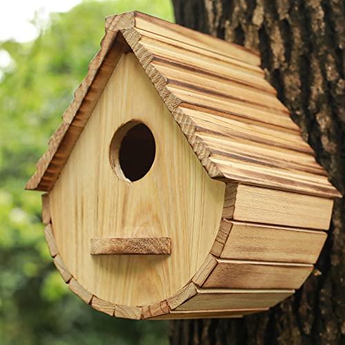 STARSWR Bird House for Outside,Outdoor Bird Houses, Natural Wooden Bird Hut Clearance Bluebird Finch Cardinals Hanger Birdhouse for Garden Viewing STARSWR
