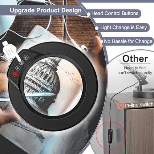 10X Magnifying Glass with Light, Krstlv Upgrade Button 5 Color Modes Stepless Dimmable 2-in-1 LED Lighted Desk Lamp & Clamp, Hands Free Magnifier Krstlv