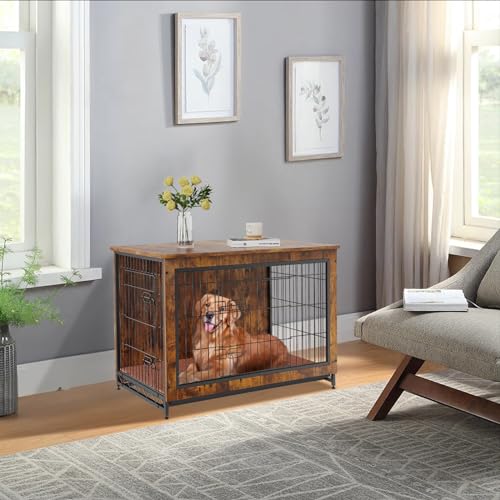 VEVOR Dog Crate Furniture, 38 inch Wooden Dog Crate with Double Doors, Heavy-Duty Dog Cage End Table with Multi-Purpose Removable Tray, Modern Dog VEVOR