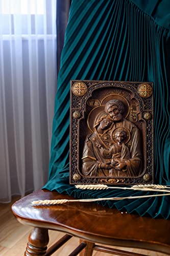 Handmade wooden Holy Family - Wood Carved Nativity Icon - 10 x 12 inches made of natural oak - wall hanging christian wall art Kozakworkshop