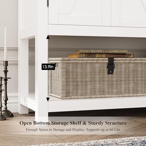 HOSTACK Buffet Sideboard Cabinet with Storage, 47.2" Modern Farmhouse Coffee Bar with 2 Drawers, Barn Doors Console Table with Shelf for Kitchen, HOSTACK