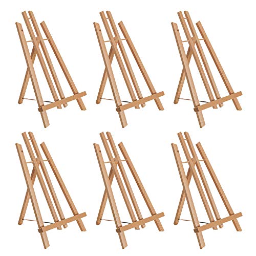 U.S. Art Supply 14" Medium Tabletop Display Stand A-Frame Artist Easel (Pack of 6), Beechwood Tripod, Painting Party Easel, Kids Student Table School US Art Supply