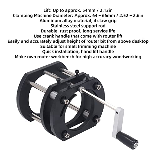Router Lift Base, Aluminum Alloy Stainless Steel 4 Jaw Clamping, Strong Grip Firm Clamping Router Table Lifting System Base, 54mm Lifting Sturdy Rust Yunseity