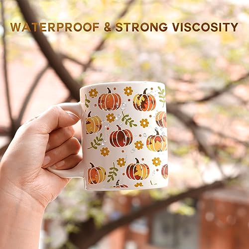 Tintnut Fall Permanent Vinyl - 10 Sheets 12"x10", Orange Autumn Pattern Vinyl Compatible with Cricut Machine, Thanksgiving Patterned Vinyl Sheets for Tintnut