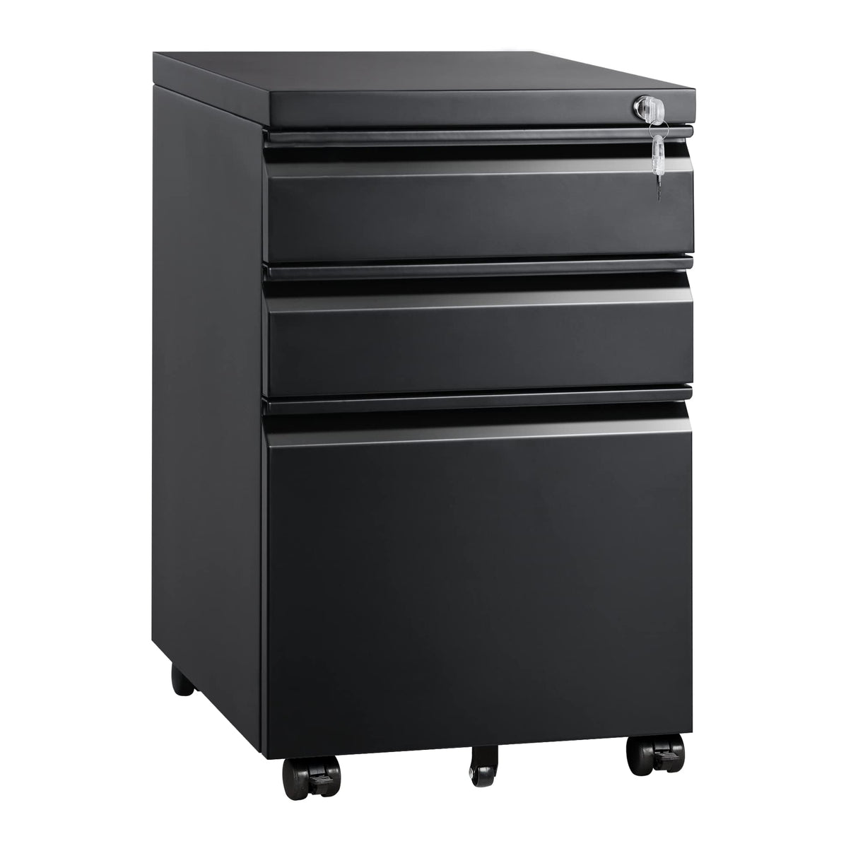 DEVAISE 3 Drawer Mobile File Cabinet with Lock, Under Desk Metal Filing Cabinet for Legal/Letter/A4 File, Fully Assembled Except Wheels, Black DEVAISE