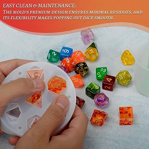 DND Dice Mold for 7 Polyhedral Sharp Edge Dice Set - Reusable Silicone Dice Making Mould with Resin Casting Tools - Custom Your Dice Molds for BiiSaa