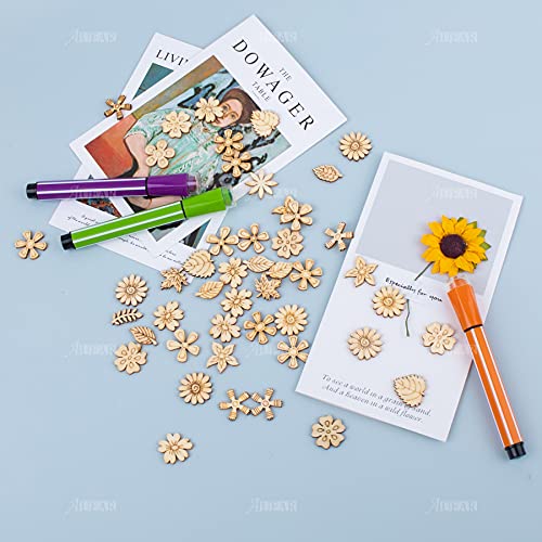 AUEAR, 300 Pack Mixed Wooden Flower Leaf Pattern Handmade Wodden Crafts Home Wedding School DIY Craft Dercoration AUEAR