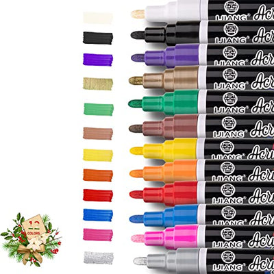 12 Colors Acrylic Paint Pens, Delivers Accurate Lines, Acrylic Paints Waterproof Outdoor Marker for Rock Painting, Glass, Ceramic, Metal, Wood,