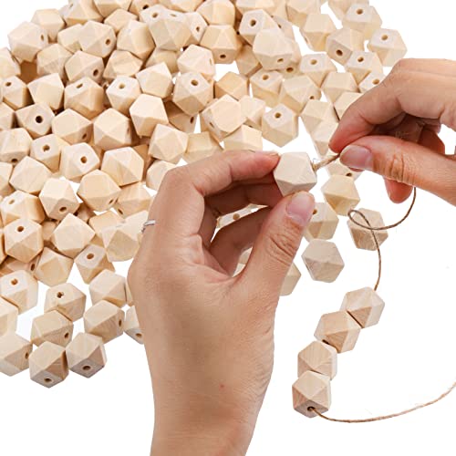Lyellfe 300 Pieces Geometric Wood Beads, 16mm Hexagon Wood Beads, Unfinished Natural Polygon Spacer Beads for DIY Crafts, Gifts, Necklace, Jewelry Lyellfe