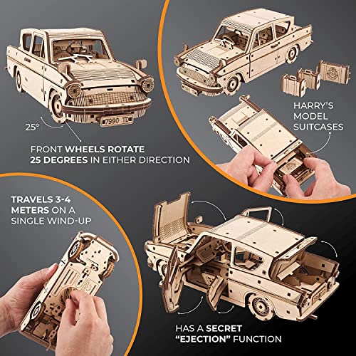 UGEARS Harry Potter Flying Ford Anglia Model Car Kit – 3D Puzzles for Adults to Build Cars Model Building Wooden Puzzle Craft Kit - Car Model DIY Kit UGEARS