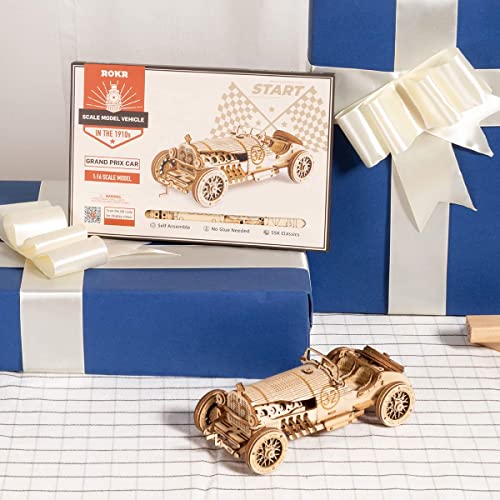 3D Wooden Mechanical Car Model Puzzle by ROKR - DIY Self-Assembly Vehicle Kit for All Ages ROKR