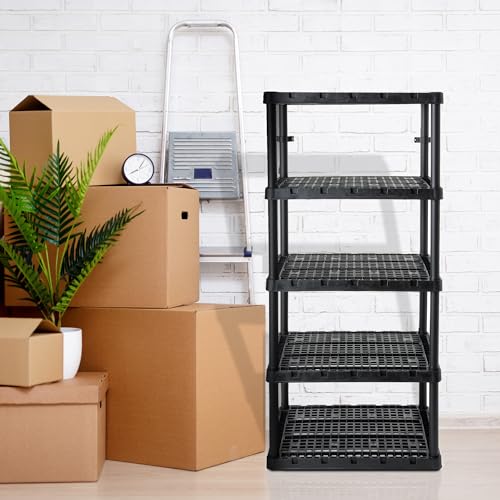 Gracious Living 5 Shelf Knect-A-Shelf Ventilated Extra Heavy Duty Storage Unit Organizer System for Home, Garage, Basement, and Laundry, Black Gracious Living