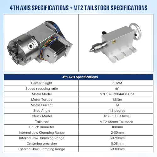 CNCTOPBAOS K12-100mm CNC Router Milling Machine Rotational Axis 4th Axis A axis Rotary Table A axis 100mm 4 jaw chuck dividing head,MT2 65mm CNCTOPBAOS