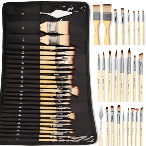 Nicpro 24PCS Paint Brushes Set, Paint Brushes for Acrylic Painting, Art Supplies for Watercolor & Gouache Kids Adults, Painting Supplies with Cloth Nicpro