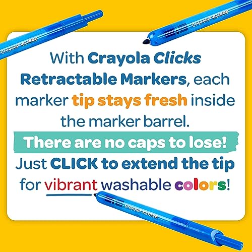 Crayola Clicks Washable Markers with Retractable Tips, School Supplies, Art Markers, 10 Count. Crayola