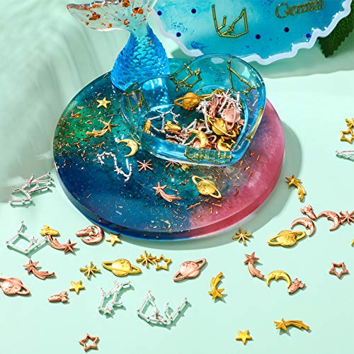 Cosmos Themed Resin Fillers and Resin Fillers Moon Star Resin Charms Alloy Epoxy Resin Supplies (Gold, Silver, Rose Gold, 82 Pieces) Hicarer