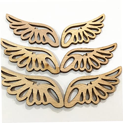 Christmas Wood Angel Wings 80pcs Mini Chips Gift Stuff Wooden Angel Wings Cutouts Angel Crafts Unfinished Round Blank Wood Bamboo CD Paper Cut Amosfun