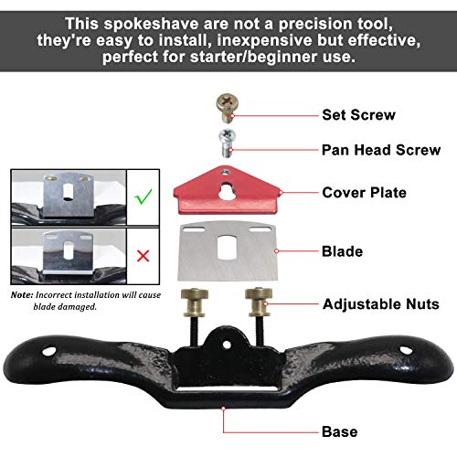 KOOTANS 2pcs 9" 10" Adjustable Spokeshave, with Replacement Blades and 4-Way Rasp File, Manual Planer with Flat Base, Perfect for Planing Trimming, KOOTANS