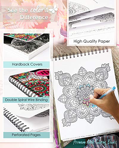 Mandalas II Adult Coloring Book - Features 50 Original Hand Drawn Designs Printed on Artist Quality Paper, Hardback Covers, Spiral Binding, ColorIt