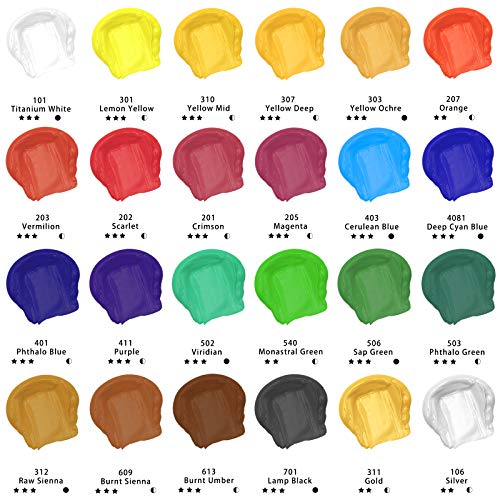 Artecho Acrylic Paint Set 24 Colors Tubes (60ml / 2.02oz) Art Craft Paints for Canvas, Rock, Wood, Fabric, Art Supplies for Artists, Adults, Artecho