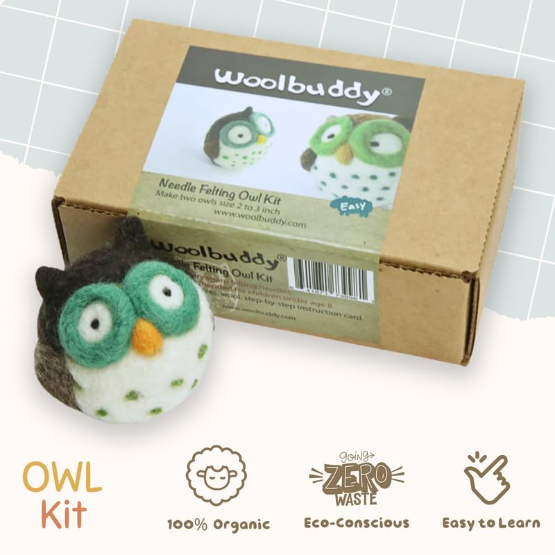 Woolbuddy Needle Felting Kit, Felting Kit, Owl, Felting Kit for Beginners Adult, Wool Felting Kit Includes Felting Supplies, Carded Felting Wool 22 Woolbuddy