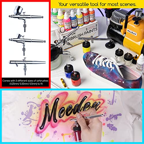 MEEDEN Airbrush Kit with Compressor, Professional and Quiet Airbrush System with 3 Dual-Action Airbrushes, 24 Colors Airbrush Paint, Hose, Holder, MEEDEN