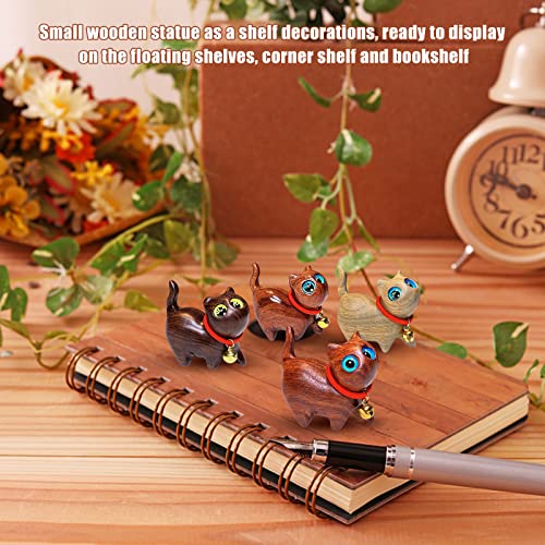 SYWAN 4Pcs Sandalwood Hand Carved Wood Cat, Handmade Wood Carved Cats Sandalwood Decoration Handmade Wood Carved Cats Cute Cat Wooden Crafts Figurine SYWAN
