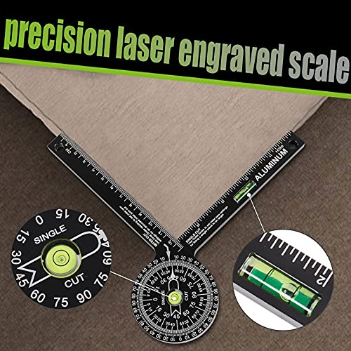 Miter Saw Protractor,Aluminum Protractor Angle Finder with Level Gauge High Precision Laser Inside & Outside Miter Angle Finder for Angle Finder Miotorio